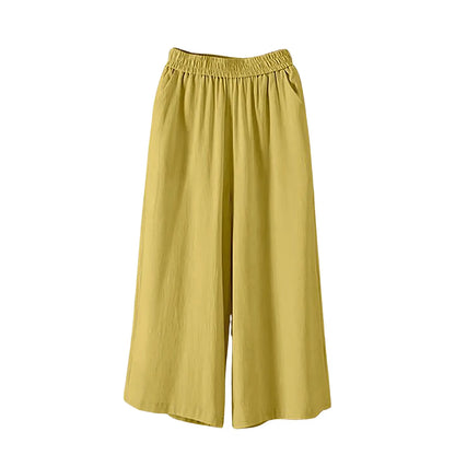 Women’s Casual Wide Leg Pants – High Waisted Loose Fit Cropped Capris with Pockets, Lightweight Lazy Style Versatile Trousers
