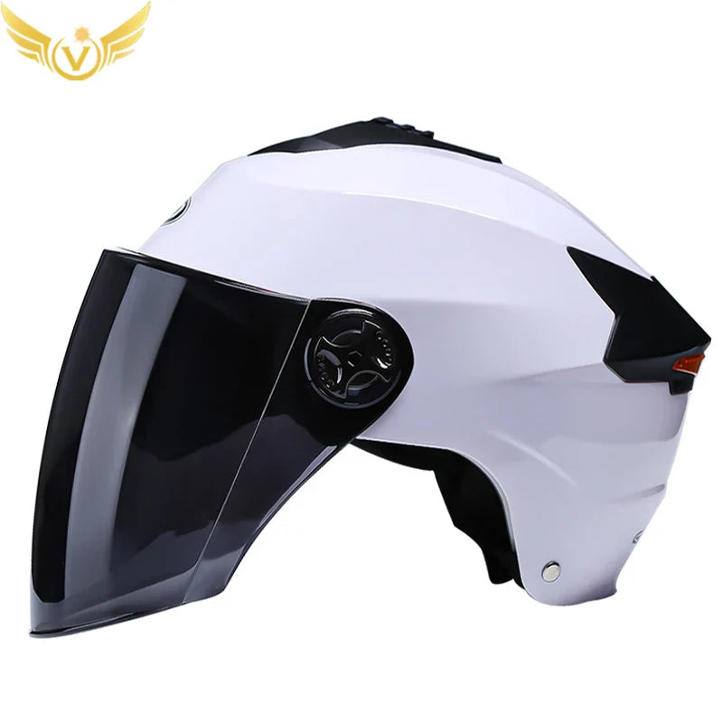 Motorcycle Helmet with LED Lights – Double Visor Moped Helmet for Men & Women, Electric Scooter & Bicycle Light, Rechargeable