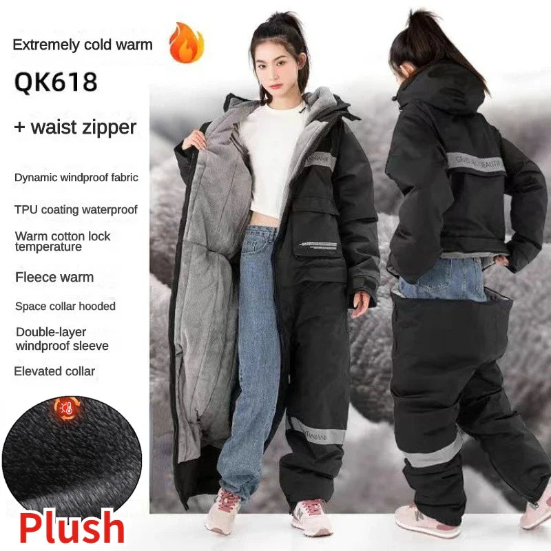 Winter Waterproof Windproof Motorcycle & Ski All-in-One Suit — Thick Plush Cold-Proof Riding Jacket