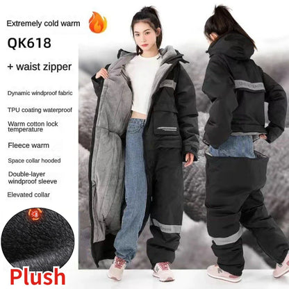 Winter Waterproof Windproof Motorcycle & Ski All-in-One Suit — Thick Plush Cold-Proof Riding Jacket