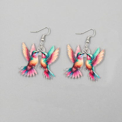 2024 Trendy Colorful Bird Acrylic Earrings – Retro Fashion Jewelry for Women