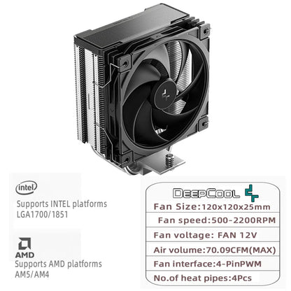 DEEPCOOL AG400 ARGB CPU Air Cooler – 4 Heat Pipes PWM 220W TDP Radiator for Intel LGA1700/1200/115X & AMD AM4/AM5 High Performance Cooling Fan