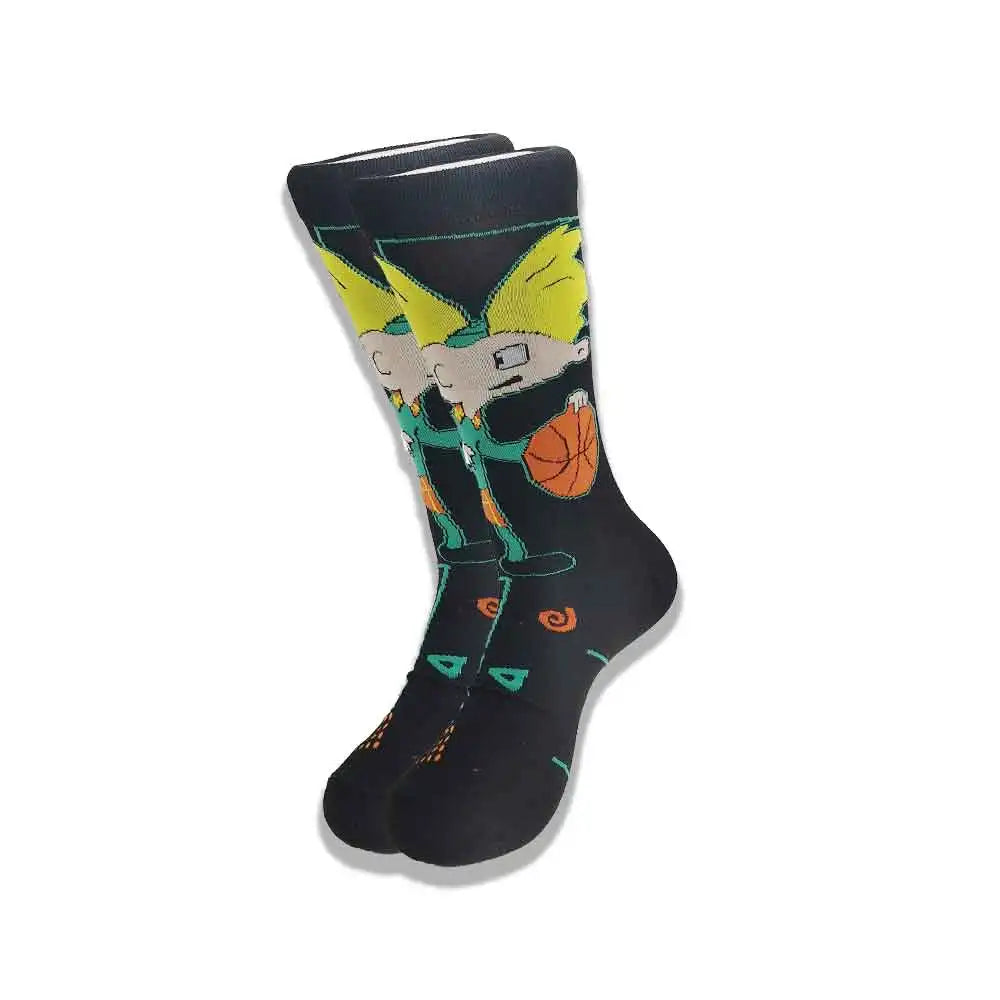 Men's Cartoon Character Crew Socks - Fun Novelty Cotton Casual Socks