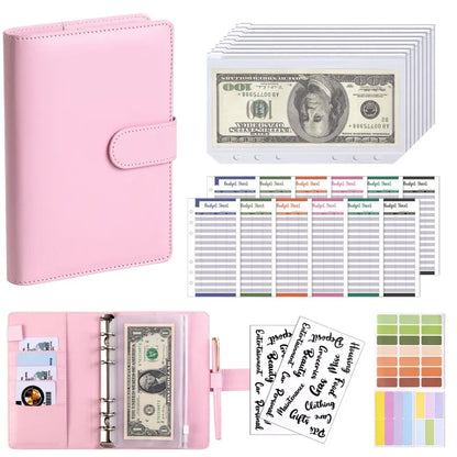 PU Leather Budget Binder with Cash Envelopes – A6 Planner Organizer, Zip Pockets for Saving Money, Small French Budget Pouch