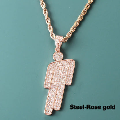 Hip Hop Stainless Steel Round Head Zircon Pendant Necklace for Couples – Skew Head Chaoren Fashion Jewelry Necklace