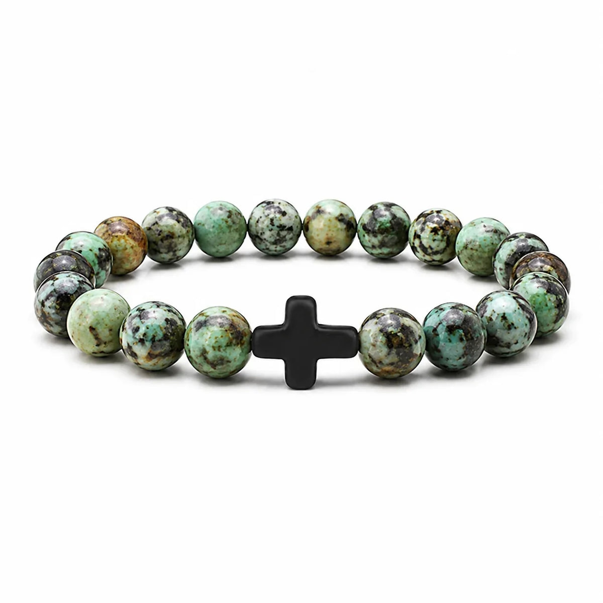 Natural Stone & Wood Bead Rosary Bracelet - Hematite Cross Meditation & Yoga Jewelry for Men & Women