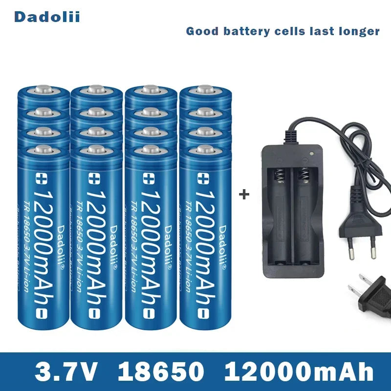 18650 3.7V 12000mAh Li-ion Rechargeable Battery – For Flashlights, Torches + Charger Included