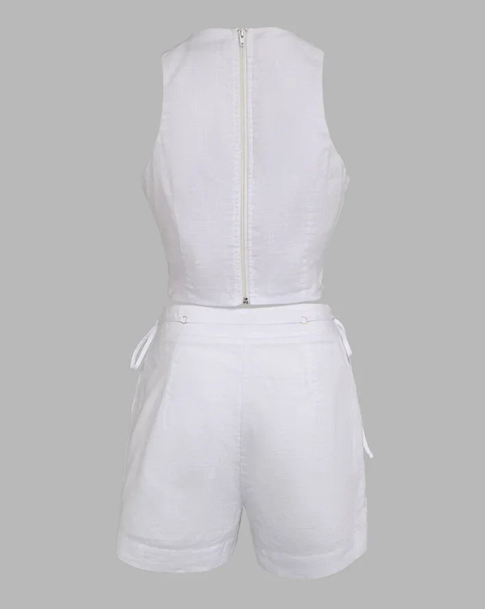 Women’s 2-Piece Summer Set 2025 – Halter Crop Tank & Lace-Up Drawstring Shorts, Sleeveless Casual Outfit
