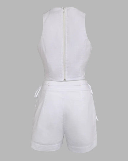 Women’s 2-Piece Summer Set 2025 – Halter Crop Tank & Lace-Up Drawstring Shorts, Sleeveless Casual Outfit