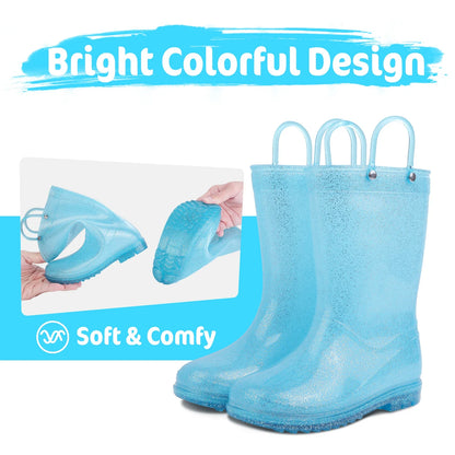 Shevalues Kids Waterproof Rain Boots – Non-Slip Toddler Boots with Easy-On Handles for Boys & Girls