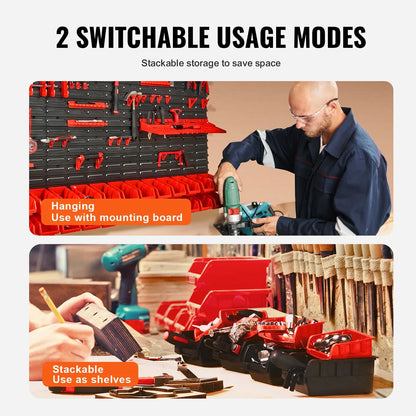 VEVOR Wall-Mounted Storage Bins — 30/48-Bin Garage Organizer with Hooks