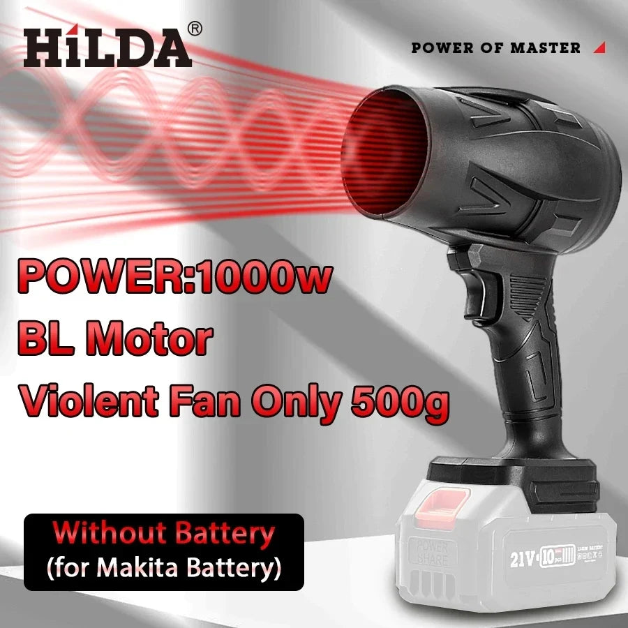 HILDA Handheld Air Blower - 1000W Storm Dust Cleaner Fan with Stepless Speed Control for Makita Battery