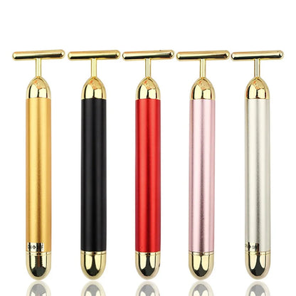 24K Gold Facial Slimming Beauty Bar – Pulse Vibrating Roller for Skin Lifting, Firming & Wrinkle Tightening