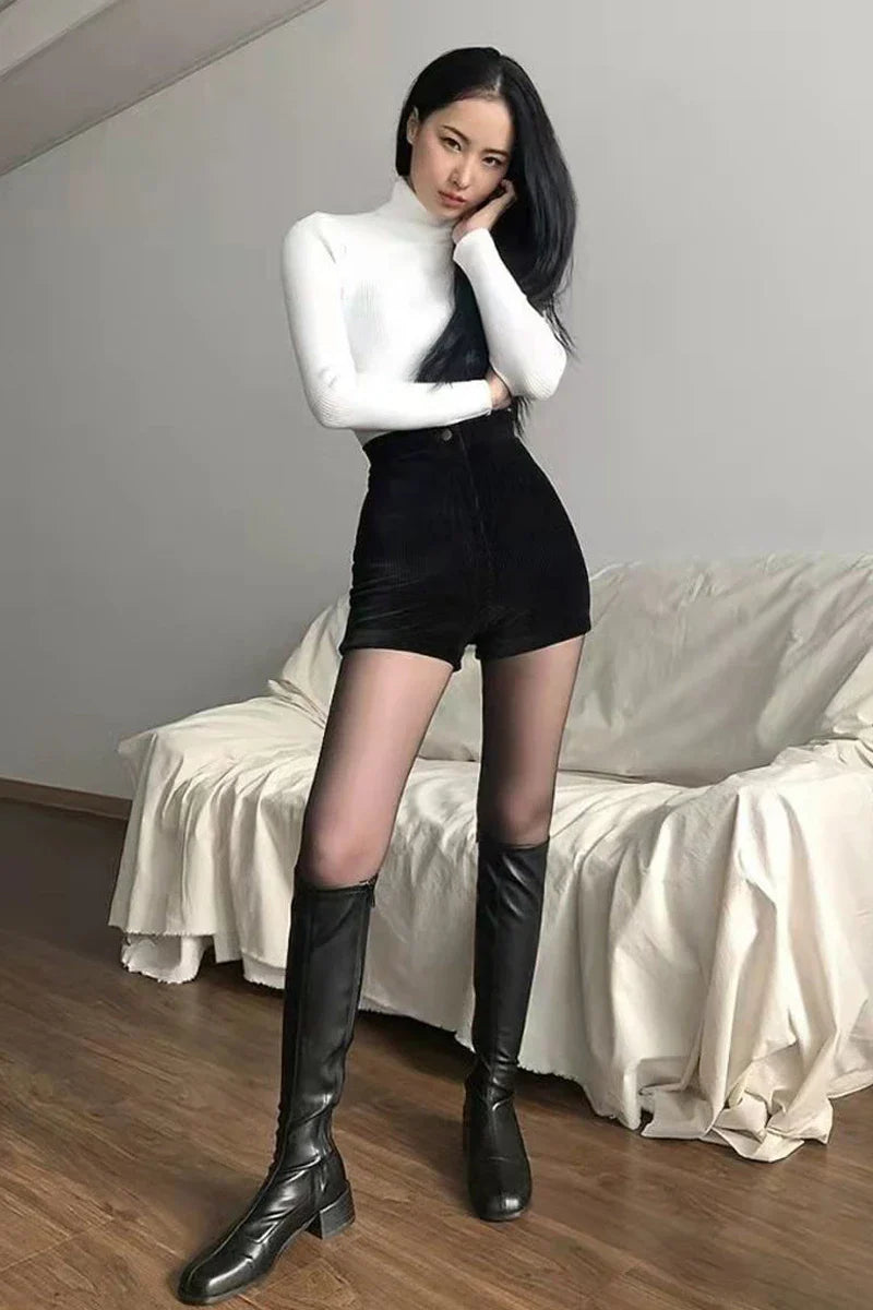 Sexy Black PU High-Waisted Shorts – Faux Leather Y2K Summer Shorts for Women