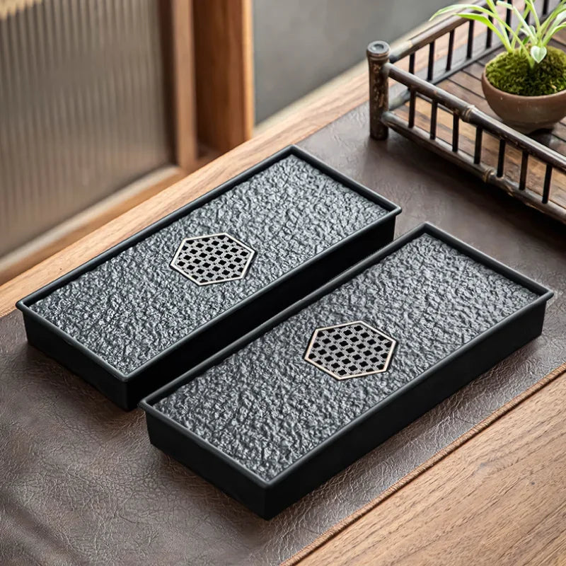 Mimicking Ugjin Stone Tea Tray – Heat-Resistant & Insulated Water Drain Tray for Tea Ceremony Storage