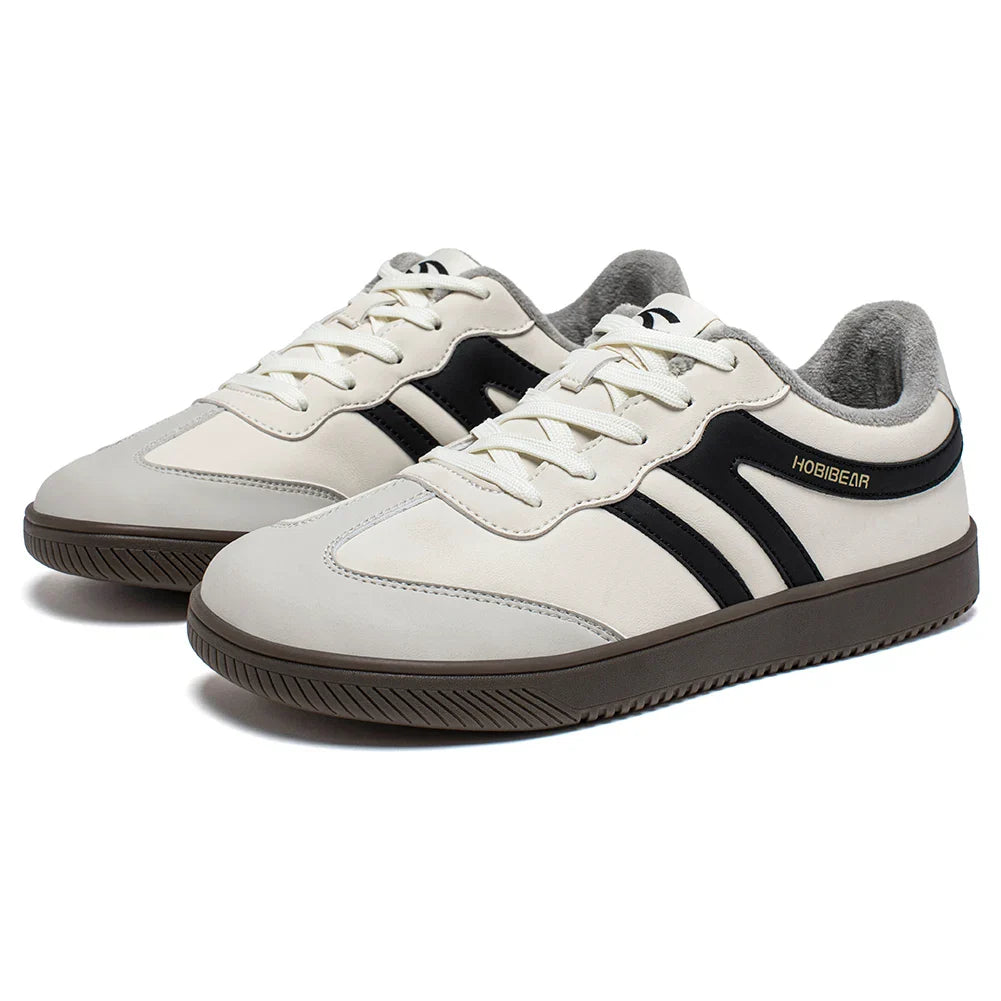 HOBIBEAR Unisex Wide Toe Faux Fur Sneakers – Retro Leather Lace-Up Casual Shoes for Men & Women
