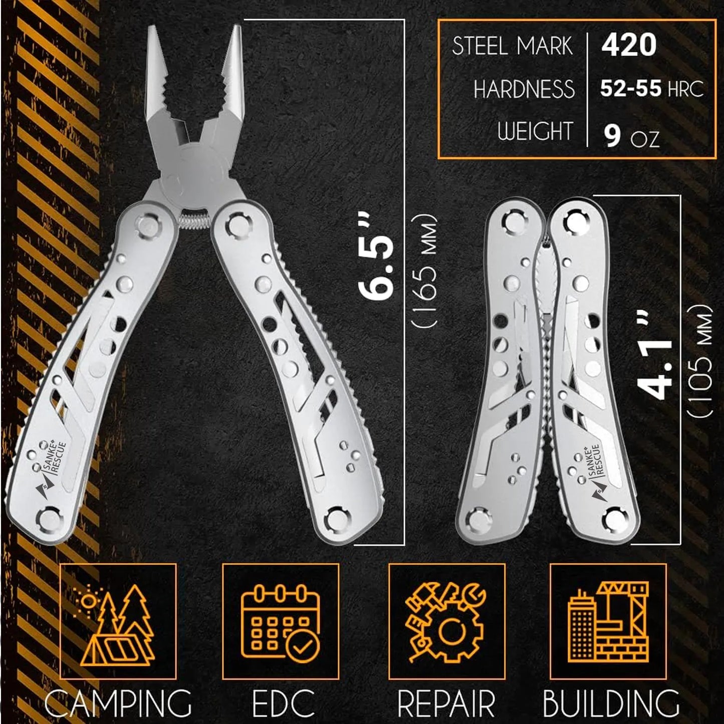 24-in-1 Multitool Pocket Plier - Heavy Duty Stainless Steel Army Knife, Multi-Purpose Outdoor Tool for Camping, Hiking, Hunting