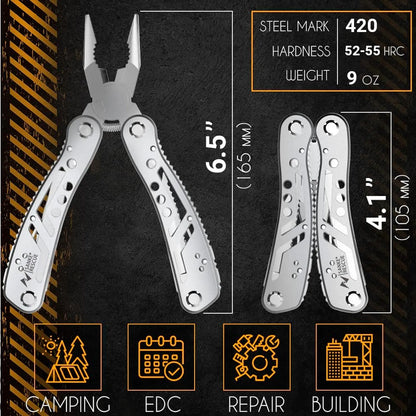 24-in-1 Multitool Pocket Plier - Heavy Duty Stainless Steel Army Knife, Multi-Purpose Outdoor Tool for Camping, Hiking, Hunting