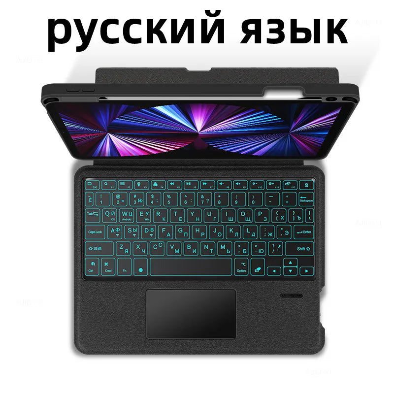 AJIUYU Keyboard Case for iPad Pro 11" & 12.9" (2018-2022) – Backlit Smart Keyboard with TouchPad for iPad Air & 10.2"
