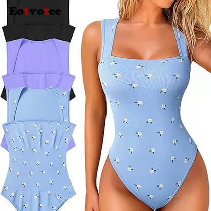 EOTVOTEE Women’s Sleeveless Square Collar Bodysuit – Chic Spring/Summer 2025 Fashion, Comfortable Fit