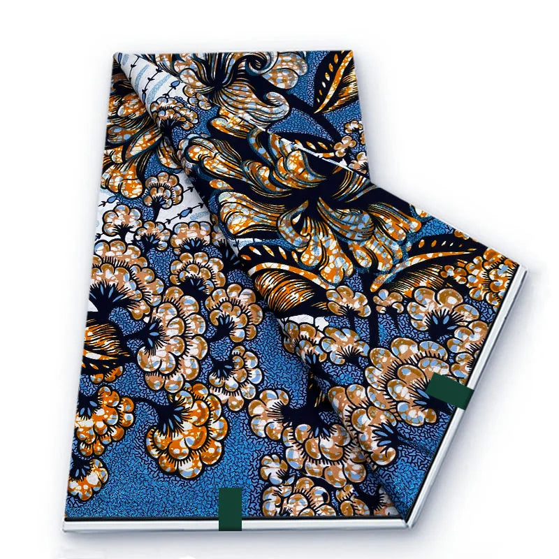 2026 African Real Wax Fabric - 100% Cotton Soft Ankara Batik Gold Print
