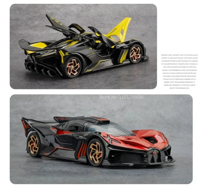1/32 Bugatti Bolide Alloy Sports Car Model — Diecast Metal Vehicle with Sound & Light, Pull-Back Toy for Boys