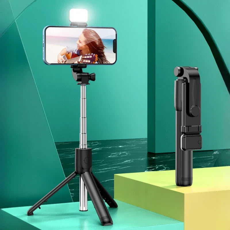 All-in-One Expandable iPhone Tripod Selfie Stick – Portable with Detachable Bluetooth Remote, Compatible with Smartphones