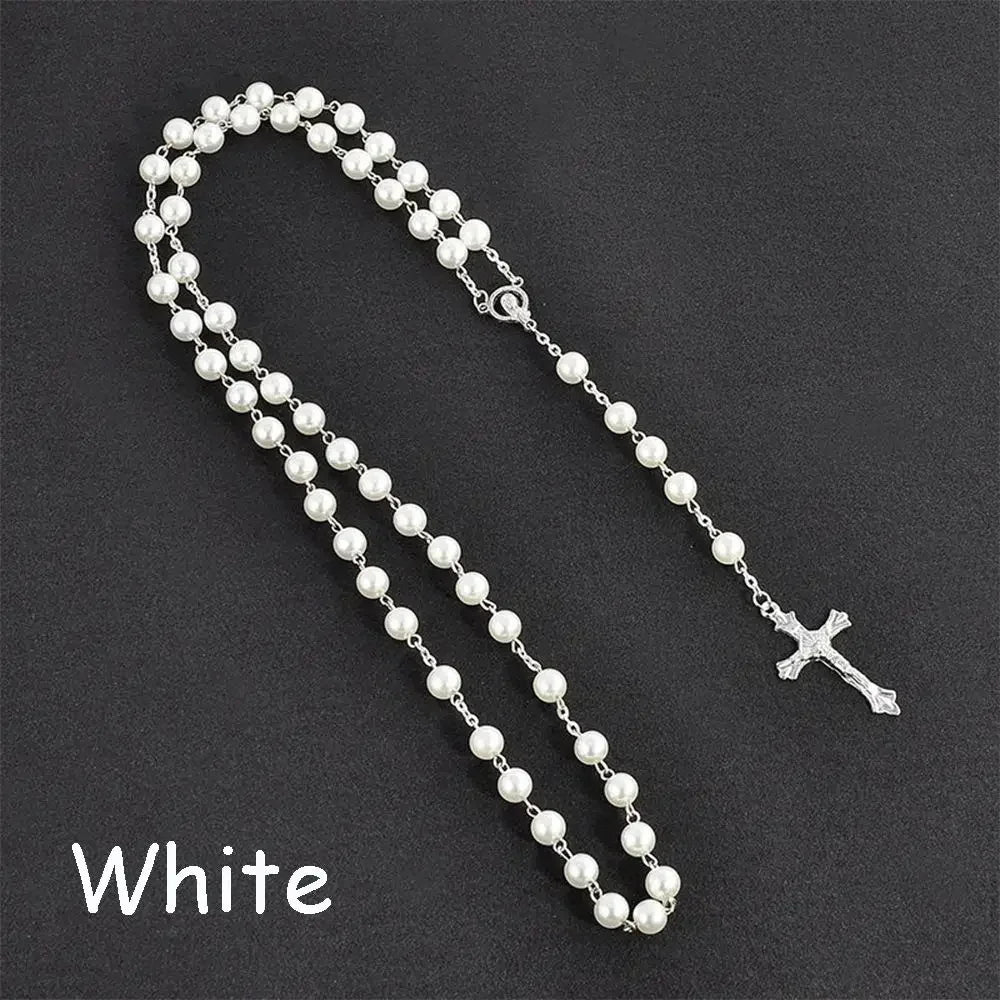 Vintage Cross Rosary Necklace – Fashion Beaded Chain with Jesus Crucifix & Virgin Mary Pendant Religious Jewelry for Men & Women