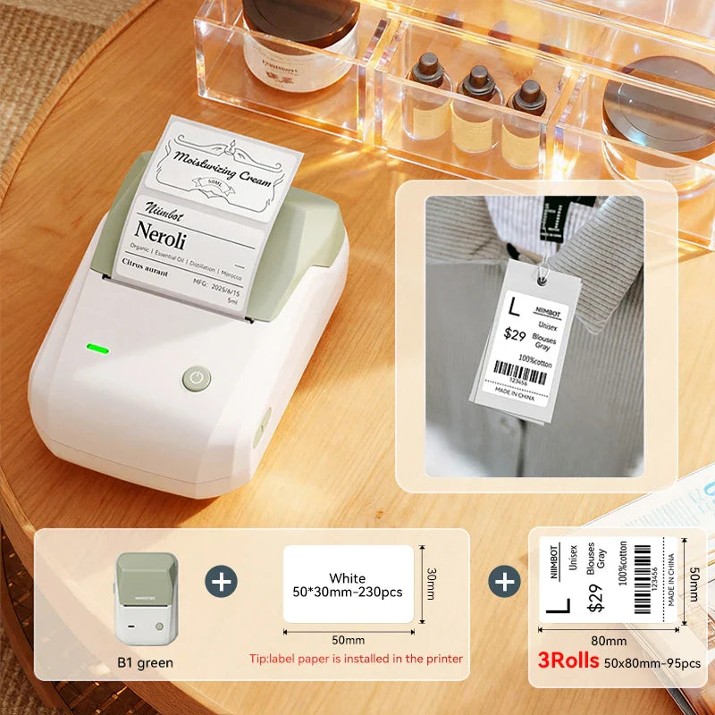 NIIMBOT B1 Portable 2-Inch Thermal Label Printer with Adhesive Tapes Bluetooth Mini Sticker Maker for Smartphone & PC