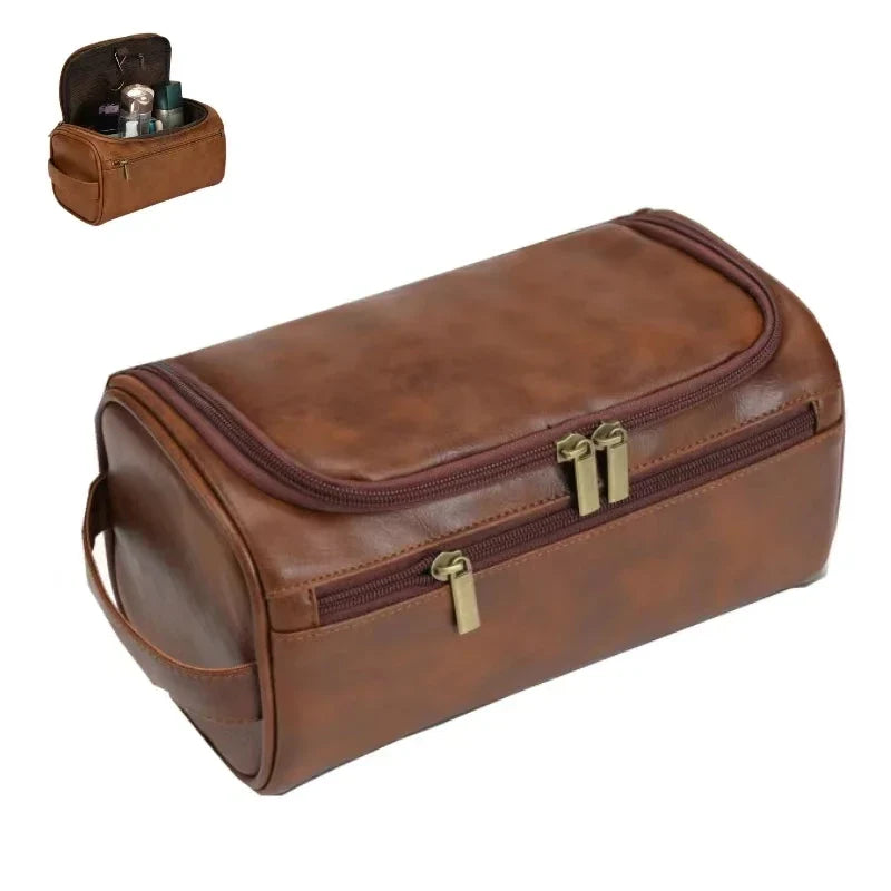 Leather Toiletry Bag for Men and Women - Large Dopp Kit, Hanging Travel Bag for Cosmetics and Essentials