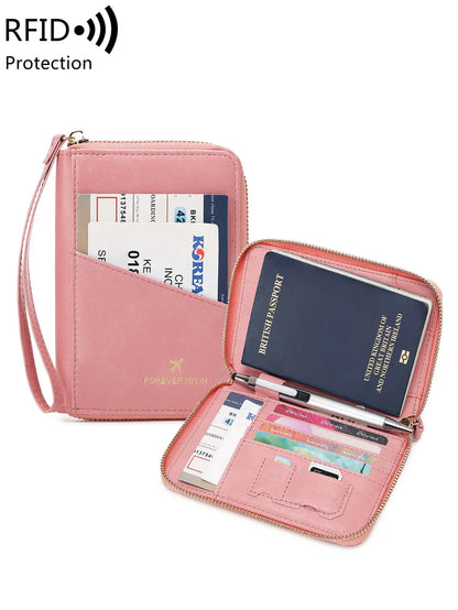 New Retro RFID PU Leather Passport Bag – Fashionable Multifunctional Passport Cover & Travel Clip for Men & Women