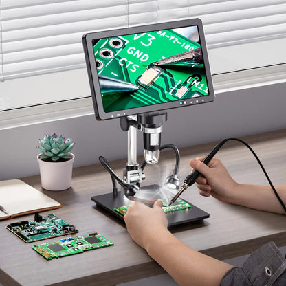 RIEVBCAU 10.1'' HDMI Digital Microscope – 2000X 20MP Coin & Soldering Microscope with 10 LEDs for PCB & Electronics Repair