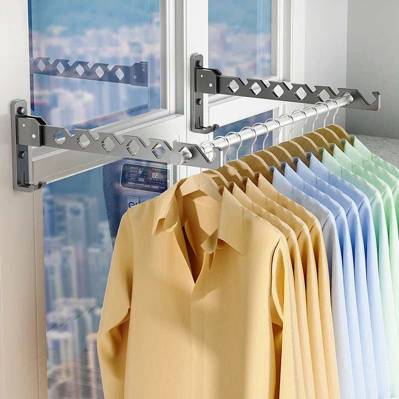 Adjustable Wall-Mounted Clothes Drying Rack - Collapsible Large Capacity Coat and Clothing Organizer with High Load-Bearing Design