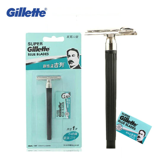 Gillette Super Blue Straight Razor for Men - Stainless Steel Razor Blades for Safe Shaving and Beard Care