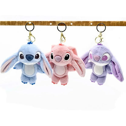 Disney Kawaii Stitch Plush Keychain – Cute Lilo & Stitch Angel Stuffed Bag Pendant for Girls' Birthday Gifts