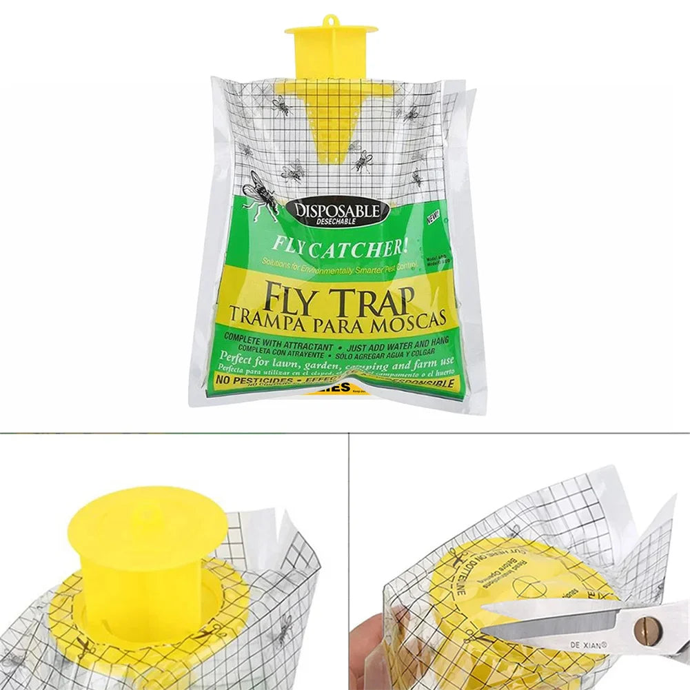 Hanging Fly Trap Bags – Non-Toxic, Water-Soluble Disposable Fly Catchers for Home & Garden