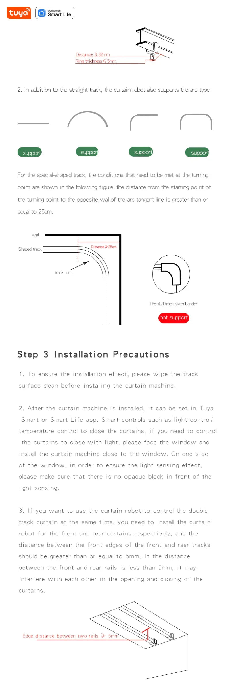 Tuya Smart Curtain Robot – Roman Rod Track with APP Control, Single/Double, Compatible with Tuya Gateway for Remote Control