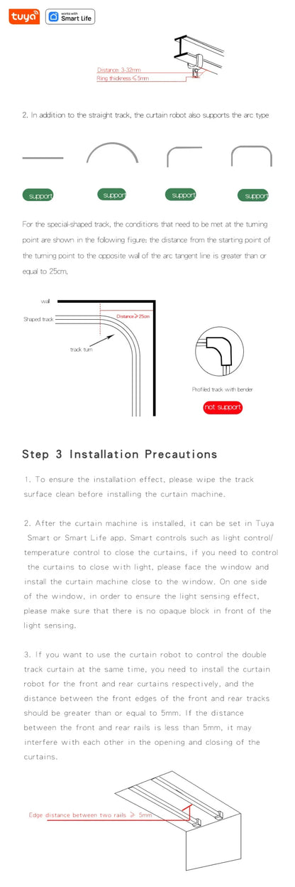 Tuya Smart Curtain Robot – Roman Rod Track with APP Control, Single/Double, Compatible with Tuya Gateway for Remote Control