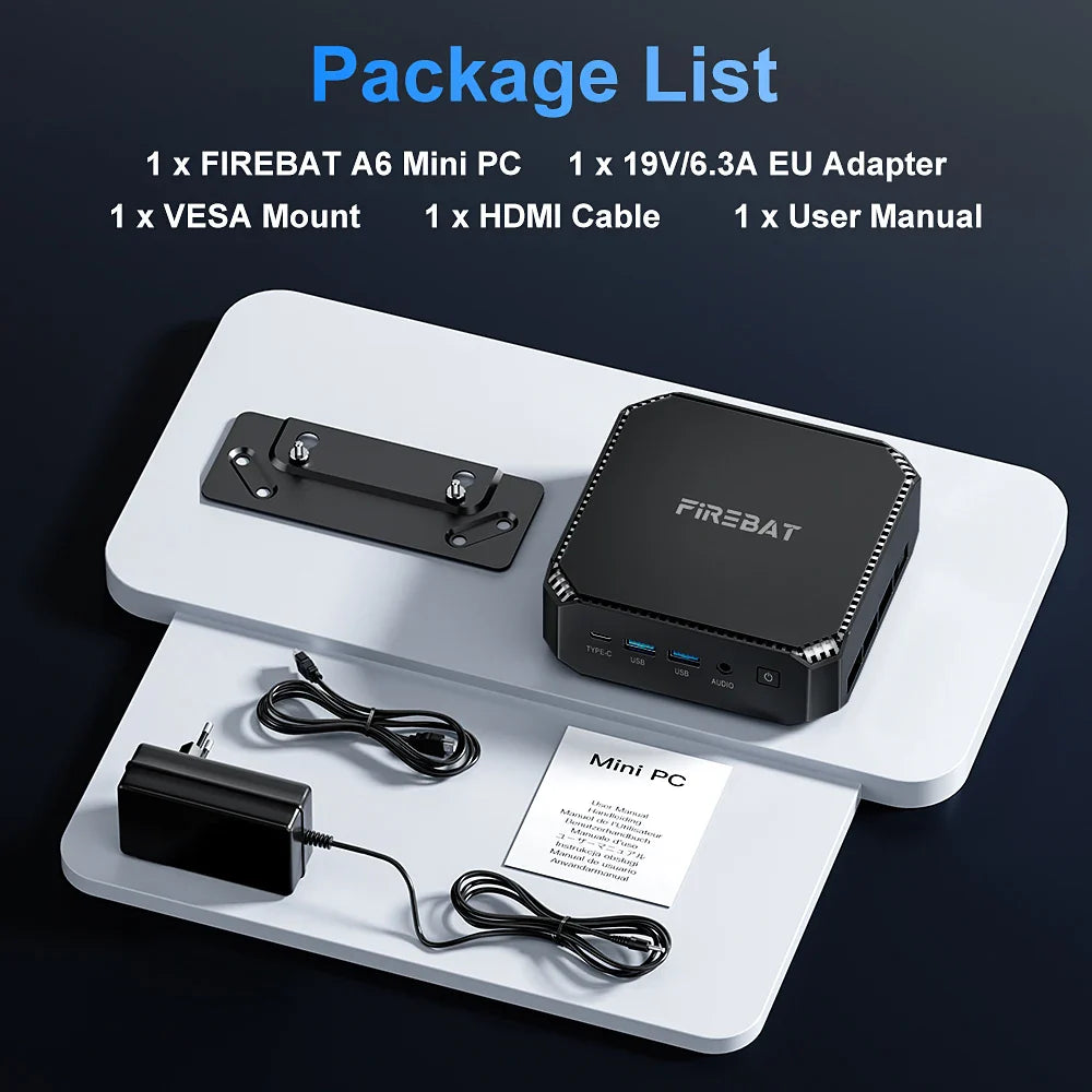 Firebat A6 Mini PC – AMD R7 6800H 8-Core, 16GB DDR5, 512GB SSD, WiFi 6 & BT5.2 Desktop Computer