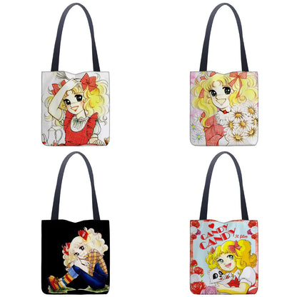 Cartoon Candy Handbag - Women’s Casual Linen Totes, Underarm Top Handle Bag, Shopping & Travel Tote