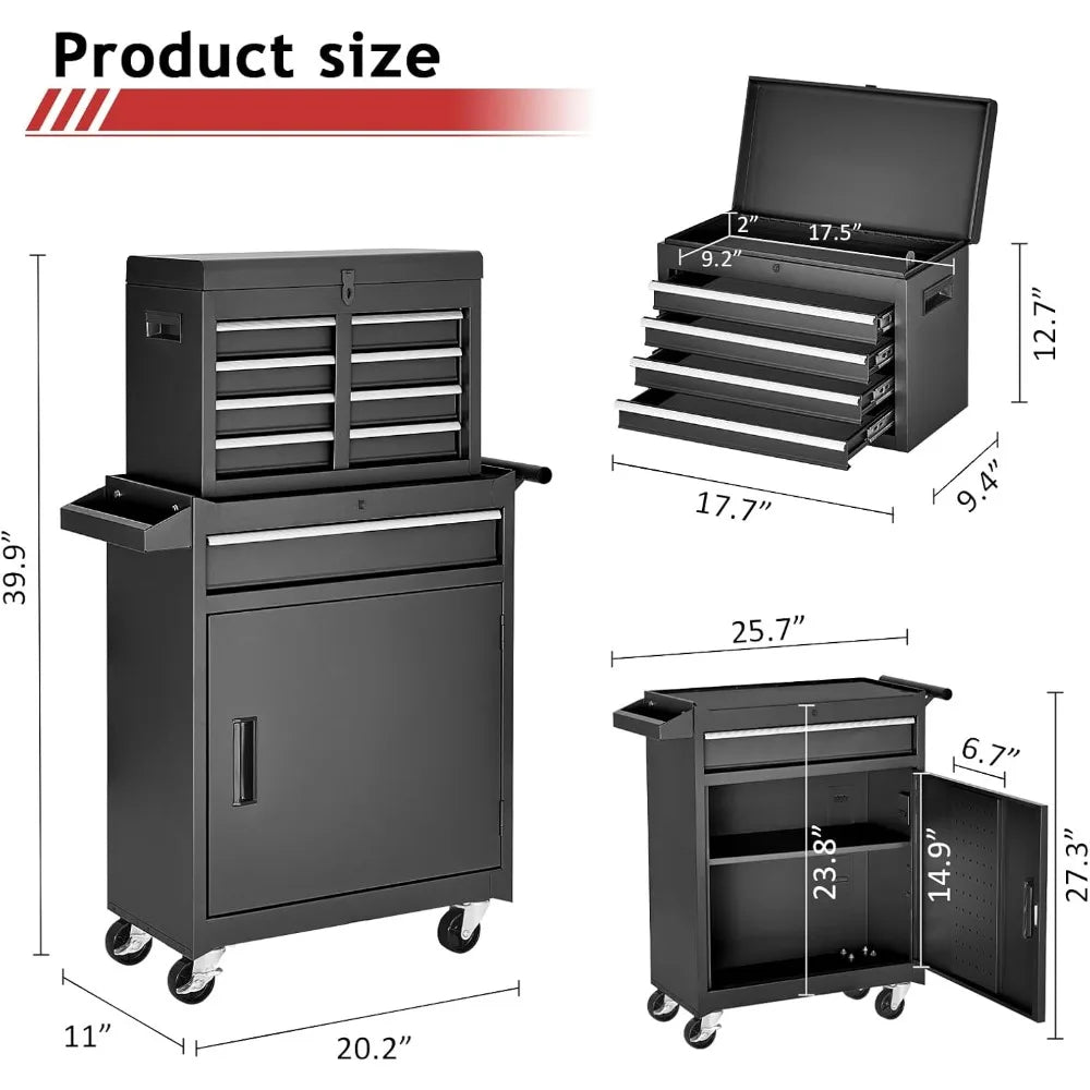5-Drawer Rolling Tool Chest – Metal Storage Cabinet with Detachable Top Tool Box & Enhanced Packaging