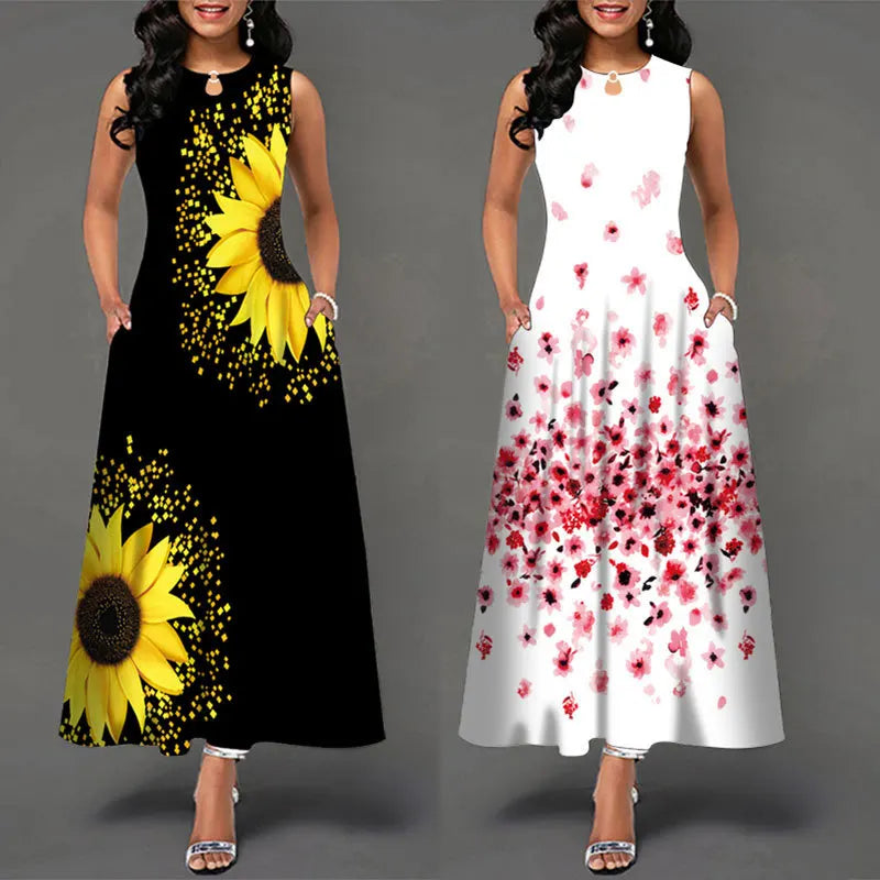 Women’s Loose Floral Vintage Maxi Dress – Ruffled Summer Party Camis, Elegant Big & Large Size Dress