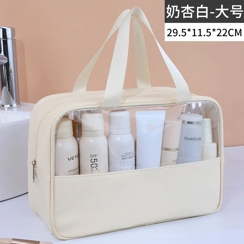Portable Transparent Travel Cosmetic Bag for Women — Large-Capacity Waterproof Makeup & Toiletry Storage Case