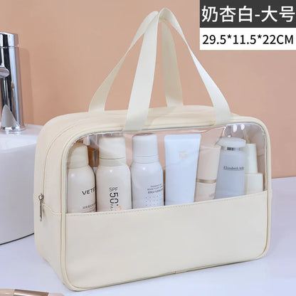Portable Transparent Travel Cosmetic Bag for Women — Large-Capacity Waterproof Makeup & Toiletry Storage Case