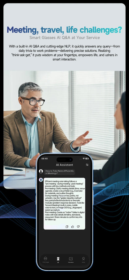 2025 Smart Glasses — Bluetooth Camera, Video Recording, AI Photo Recognition, 100+ Language Translation, Music Player for Men and Women