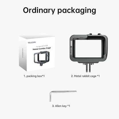 TELESIN Aluminum Alloy Cage for GoPro Hero 12/11/10/9 – Vlog Frame Case with Cold Shoe Mount & Protective Housing
