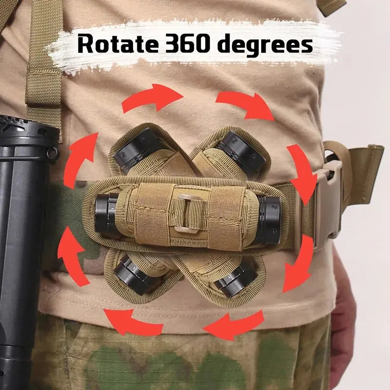 Tactical Hunting Molle Nylon Flashlight Pouch: 360° Rotatable Cover Holster for Outdoor Torch - Portable Lighting Accessory