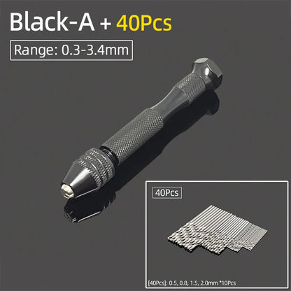 Mini Aluminum Hand Drill 0.3–3.4mm – Keyless Chuck Micro Rotary Tool with HSS Twist Drill Bit Set for Wood & DIY Crafts