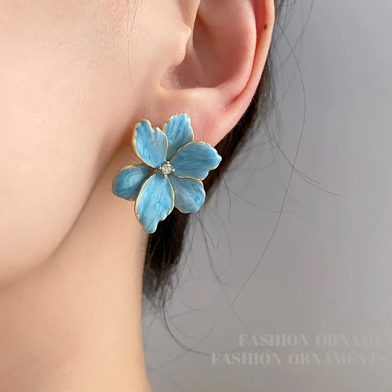 Modern 925 Silver Red Flower Stud Earrings — Spring/Summer Popular Big Earrings for Women & Girls, Fashion Jewelry Gift