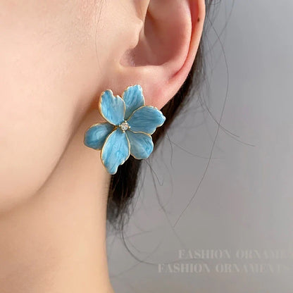 Modern 925 Silver Red Flower Stud Earrings — Spring/Summer Popular Big Earrings for Women & Girls, Fashion Jewelry Gift